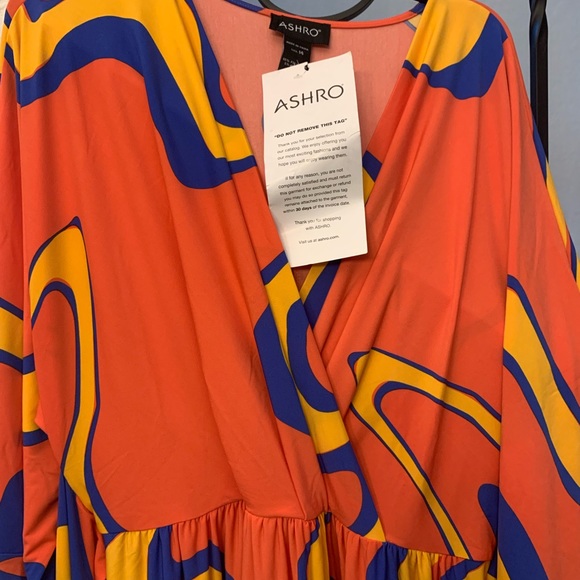 NWT - Size 14 Ashro Peach/Orangey Blue Gold Multi  Tawni Faux Wrap Dress - Picture 4 of 4